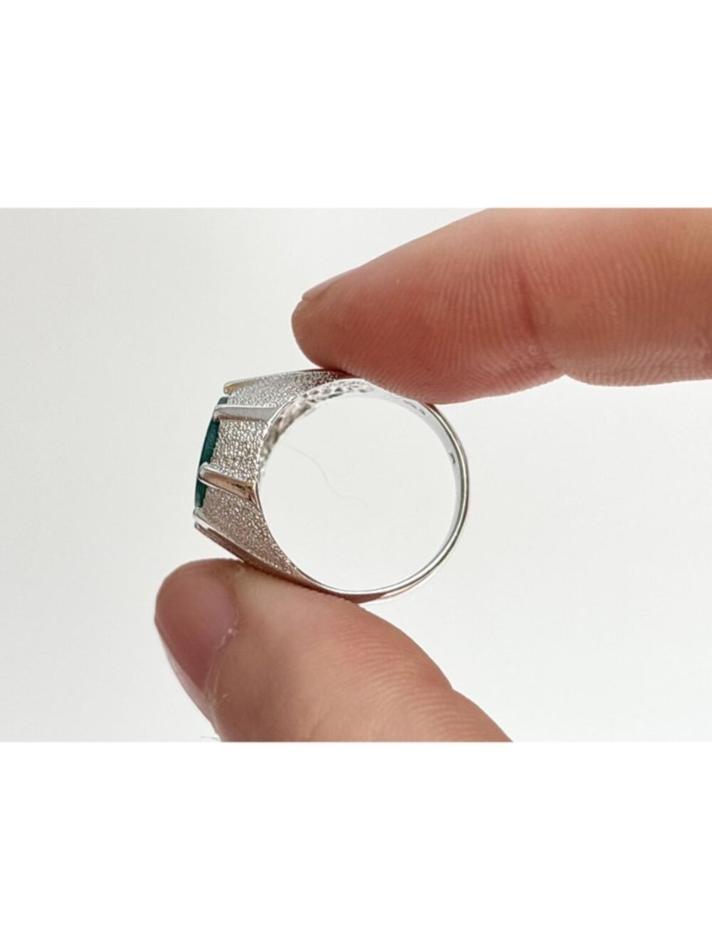 Yemeni Green Aqeeq Agate Solitaire Sterling Silver 925 Vintage Ring - sz 6 - Picture 10 of 16